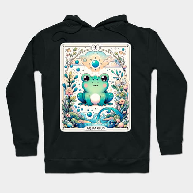 Aquarius Zodiac Cottagecore Frog Tarot Card Birthday Kawaii Hoodie by Lavender Celeste